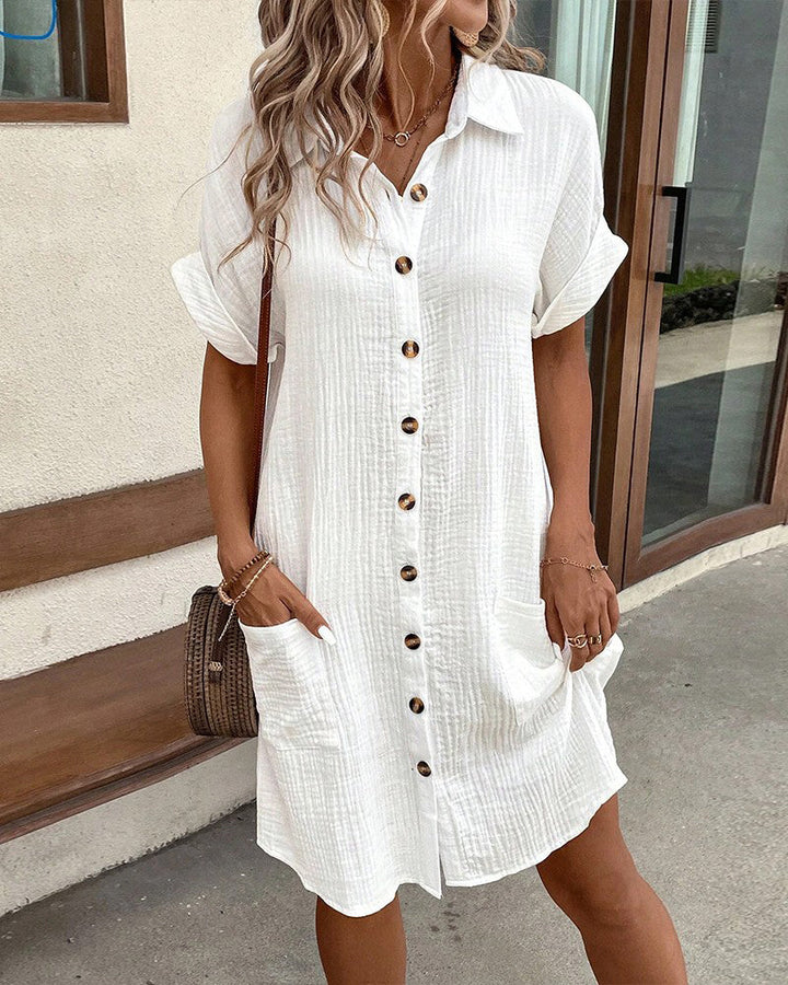 Summer Comfort Short Sleeve Shirt Dress