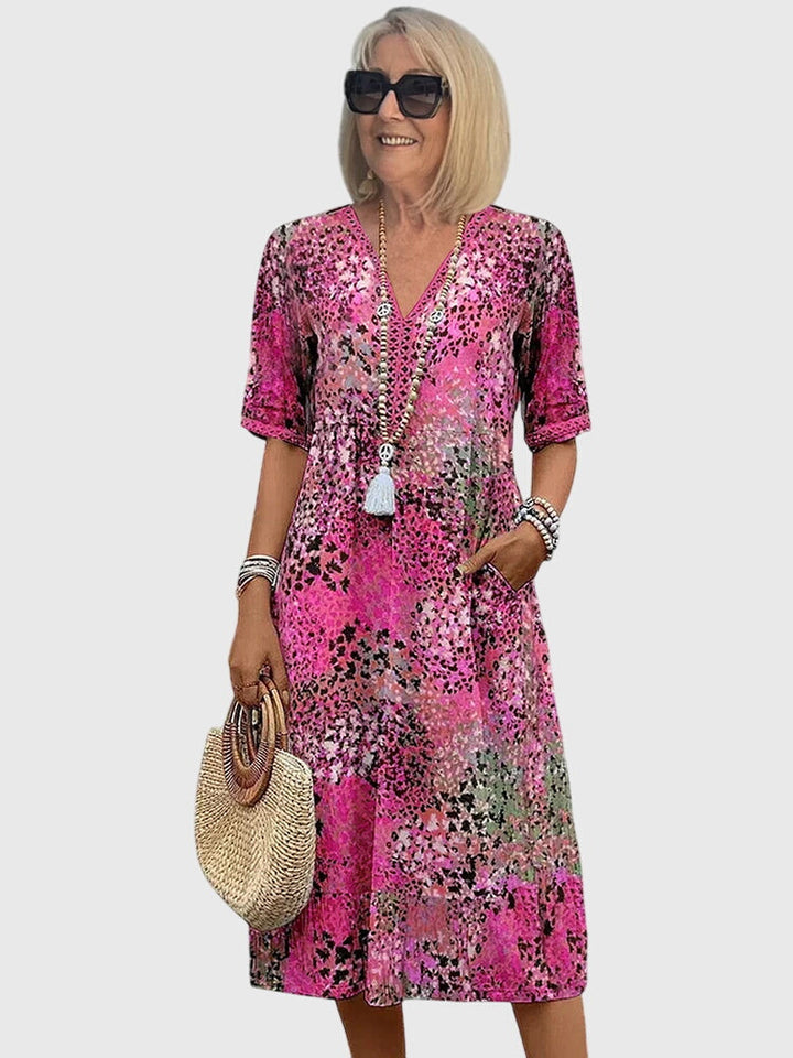 Elegant Floral V Neck Dress Women’s