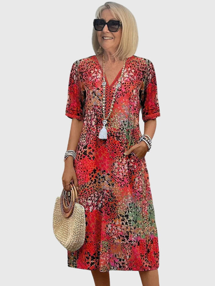 Elegant Floral V Neck Dress Women’s
