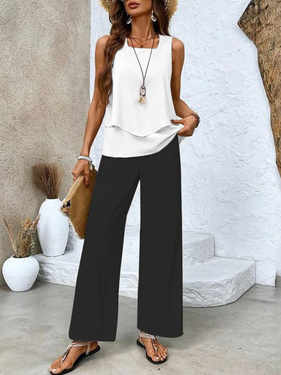 ChicTwo Co-Ord Set | Women's Sleeveless Wide Leg