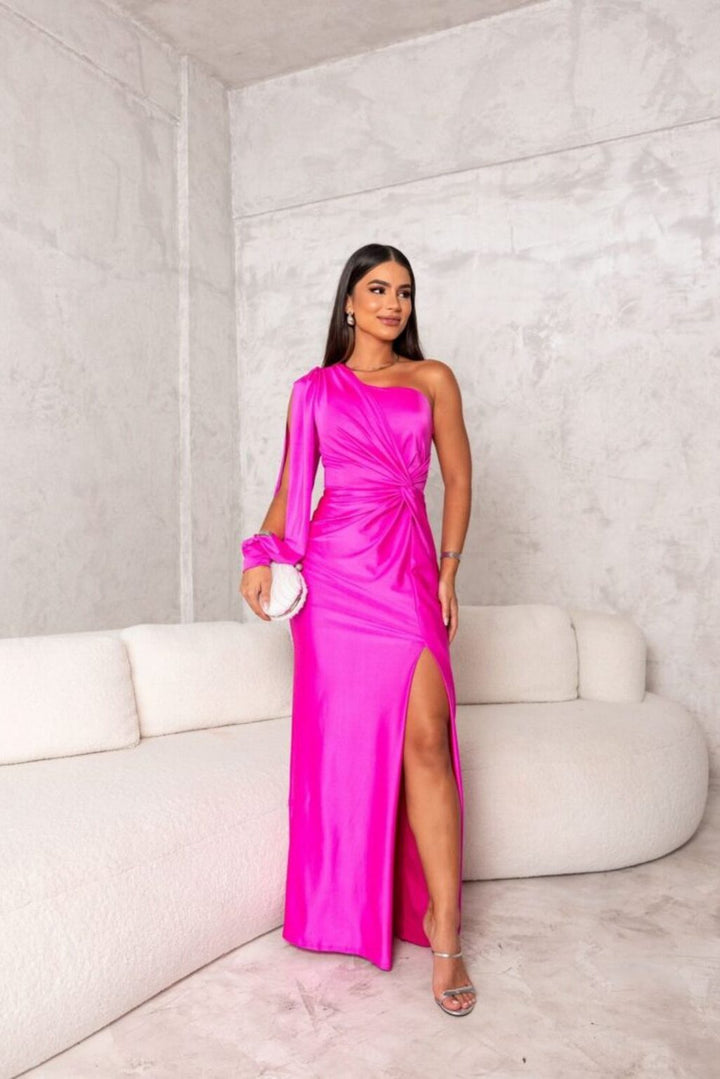 Women’s One-Shoulder Slit Evening Maxi Dress