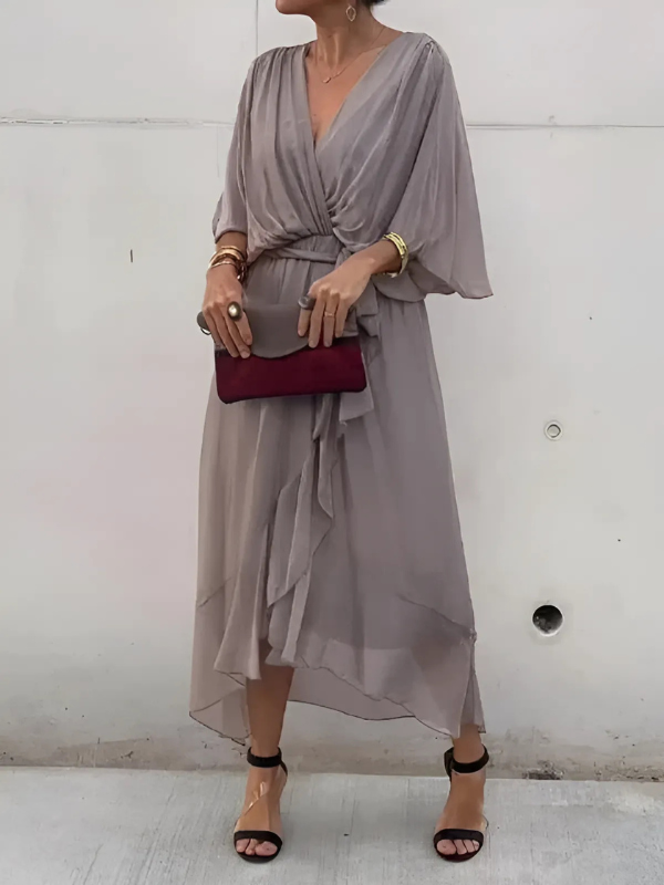 Women's Wrap V-Neck Midi Dress