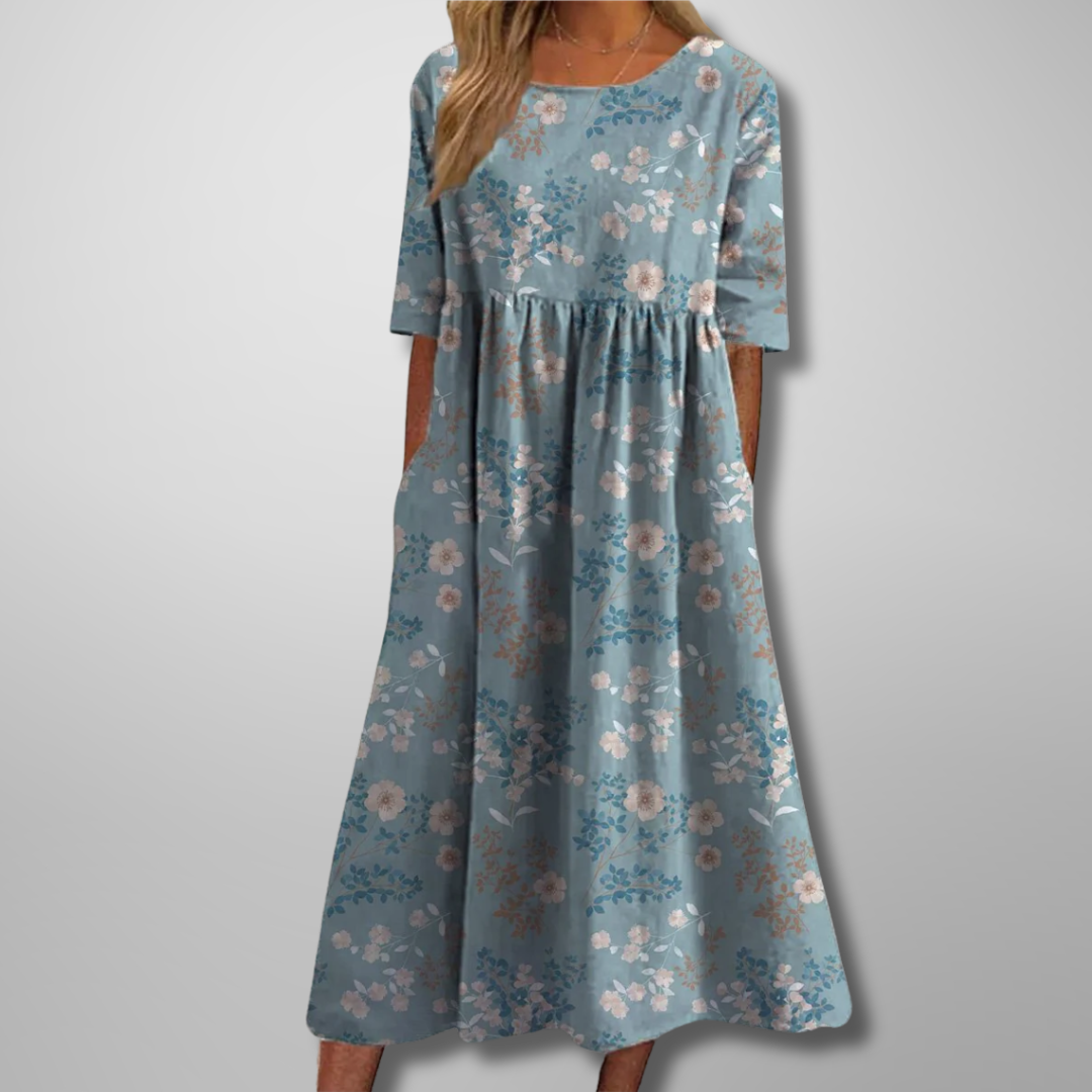 Midi Dress | Women's Relaxed Floral 3/4 Sleeve