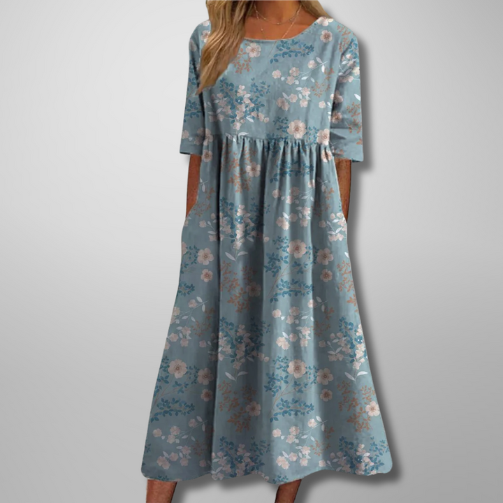 Midi Dress | Women's Relaxed Floral 3/4 Sleeve