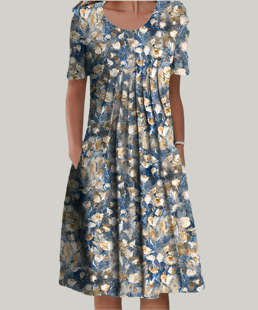 Elegant Floral Short Sleeve Dress for Women