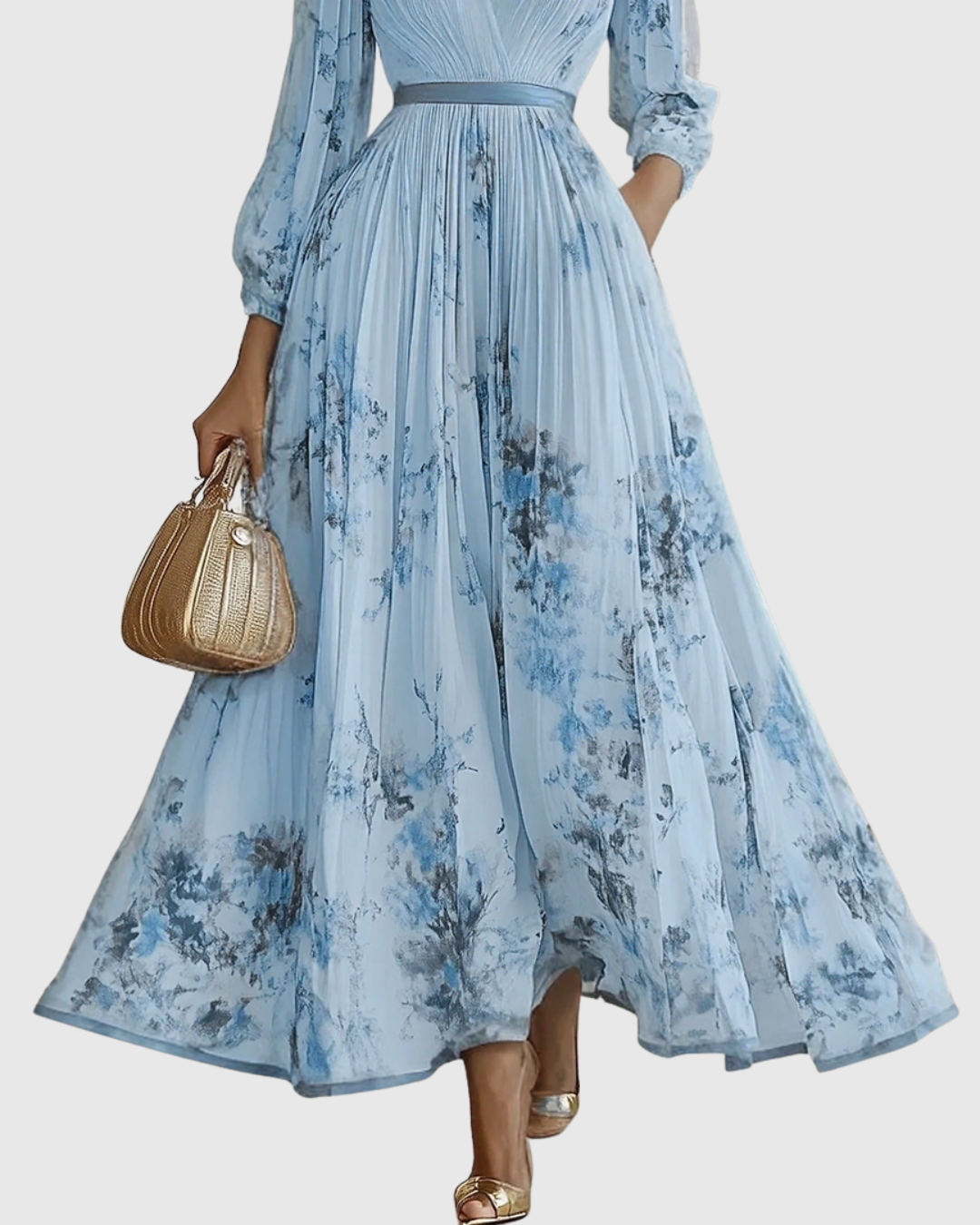Women’s Elegant Pleated Maxi Dress | V-Neck
