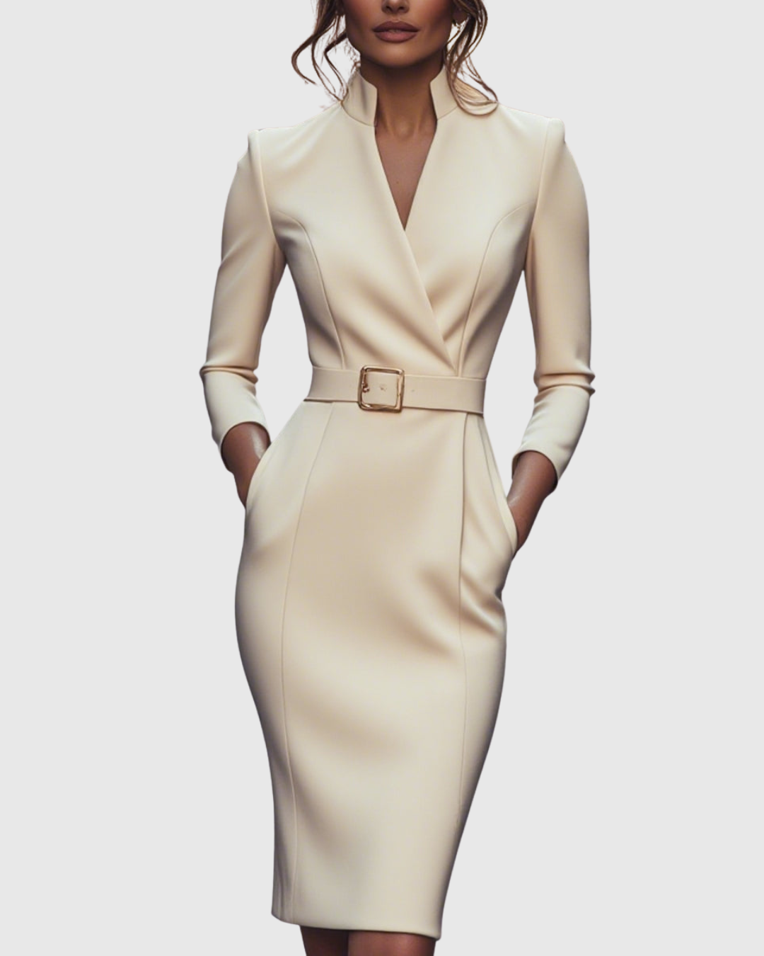 Refined Elegant Pencil Dress | Belted V Neck