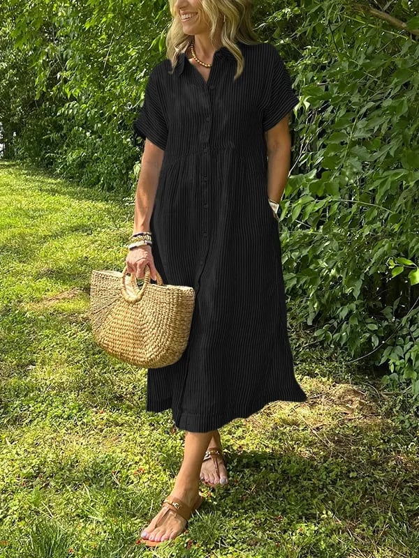 Women's Striped Shirt Midi Dress