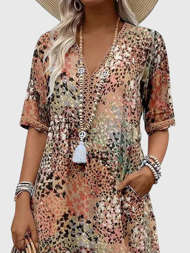 Elegant Floral V Neck Dress Women’s
