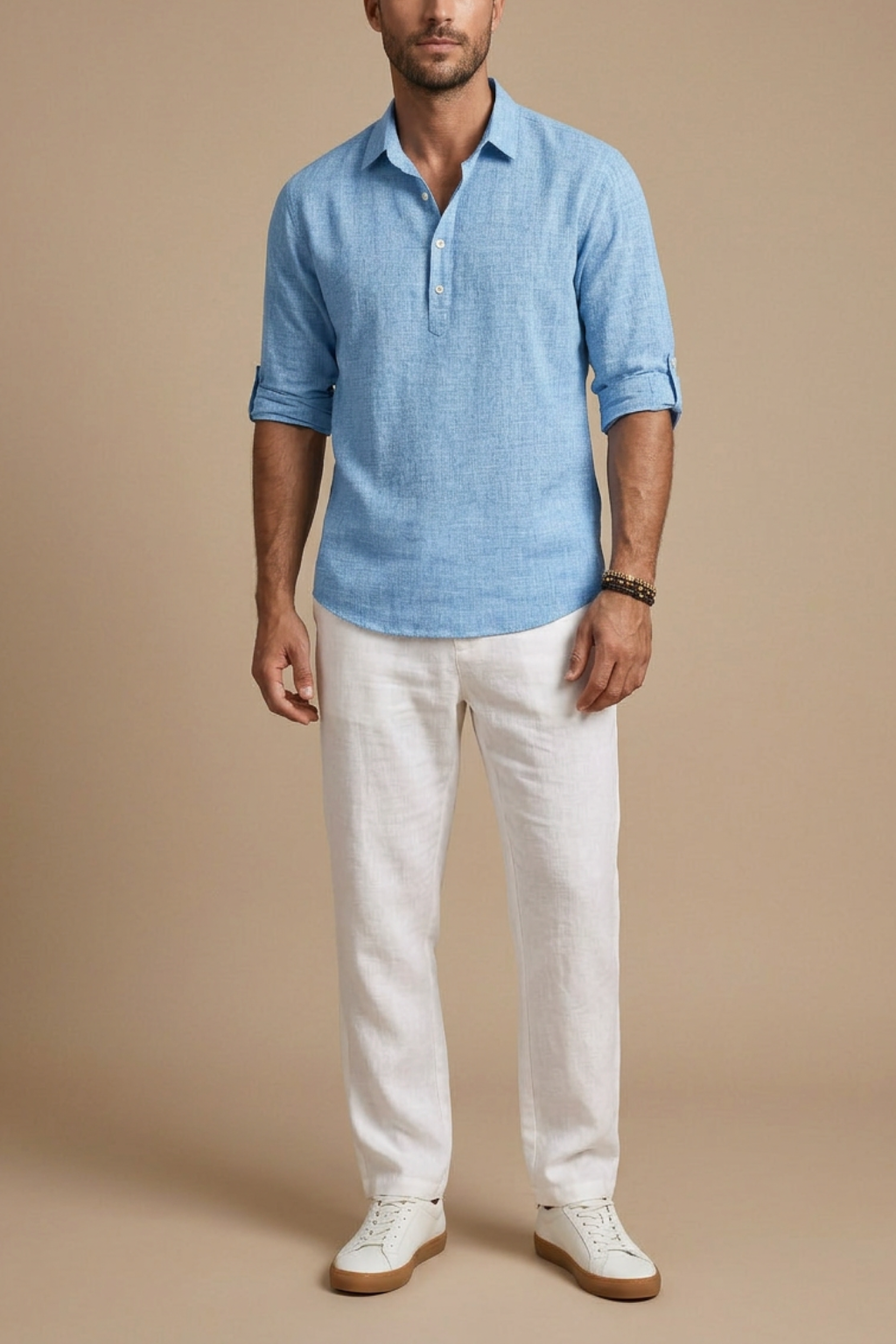 Men’s Linen Long Sleeve Polo Shirt
