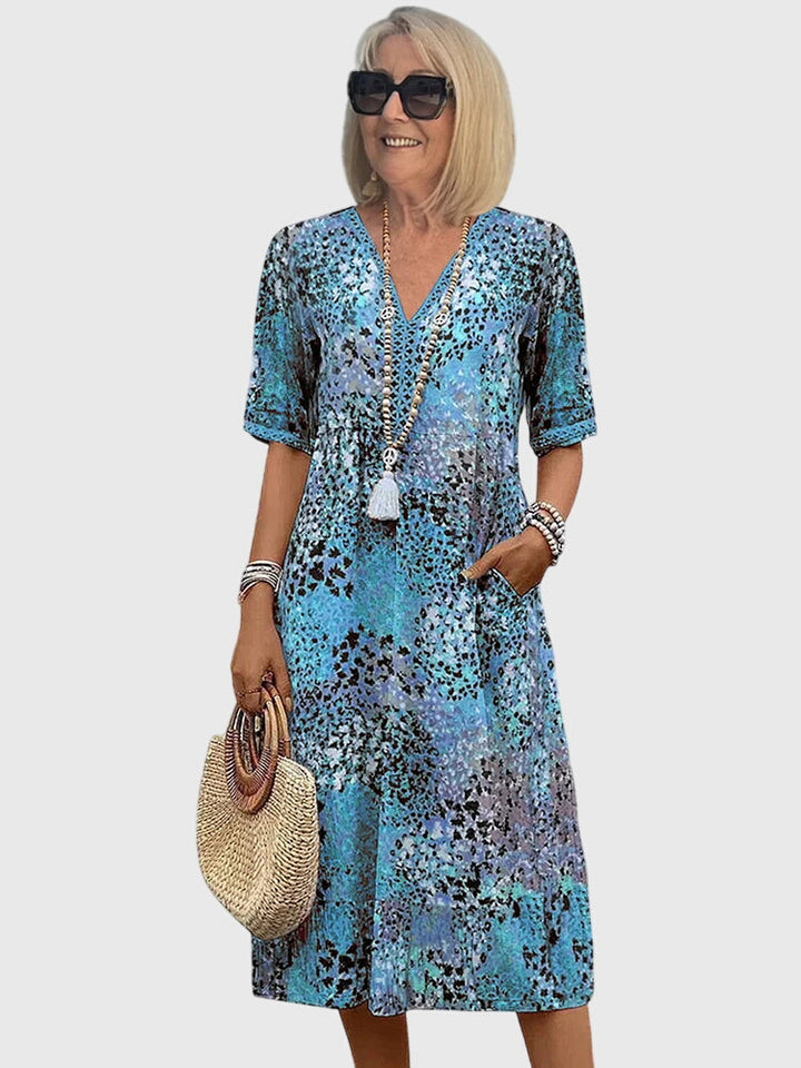 Elegant Floral V Neck Dress Women’s