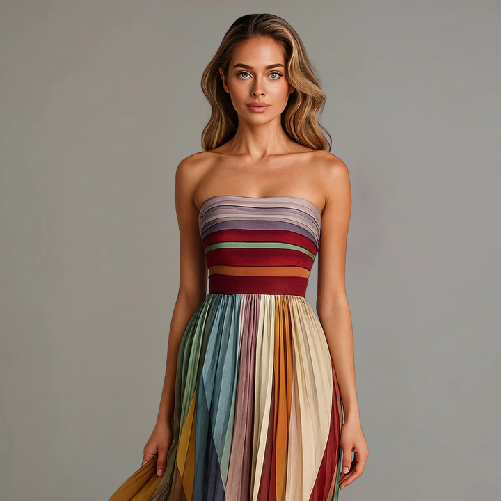 Women's Strapless Pleated Holiday Glam Maxi Dress