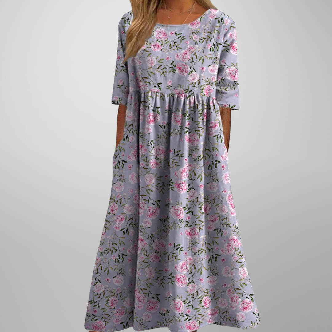 Midi Dress | Women's Relaxed Floral 3/4 Sleeve
