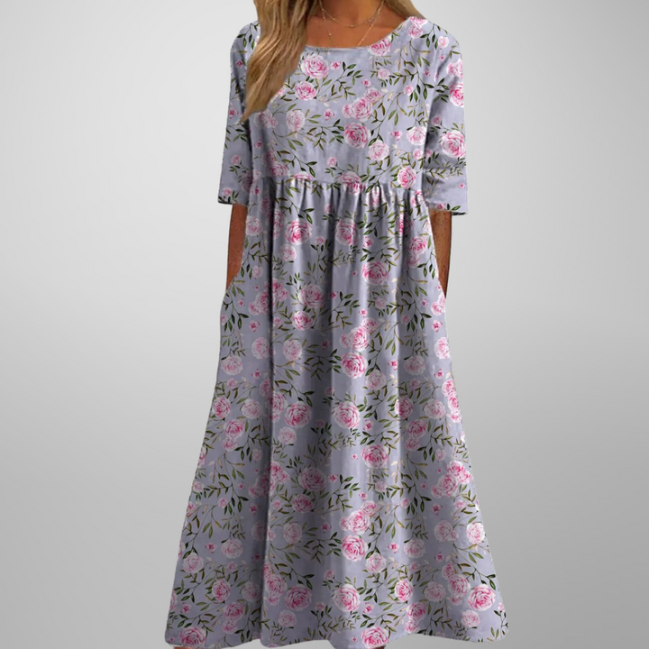 Midi Dress | Women's Relaxed Floral 3/4 Sleeve