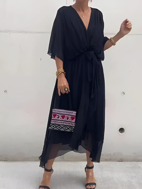 Women's Wrap V-Neck Midi Dress