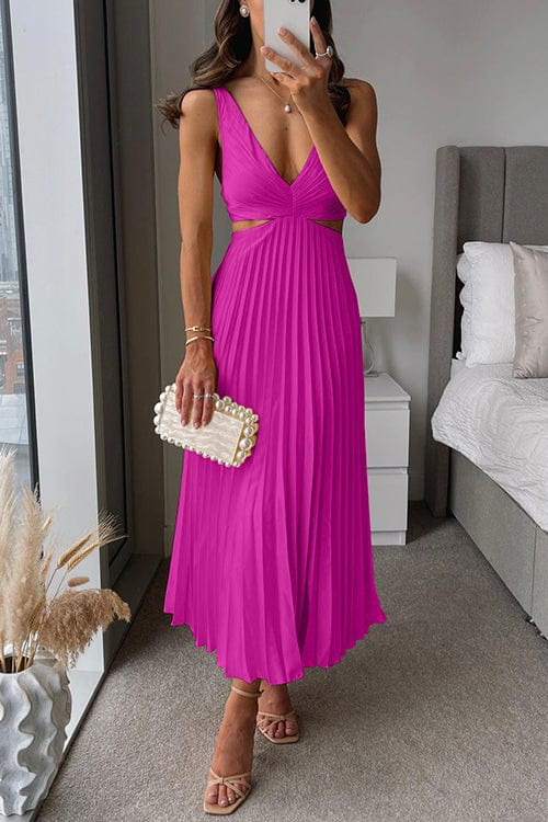 Women's Elegant Pleated Cutout Midi Dress