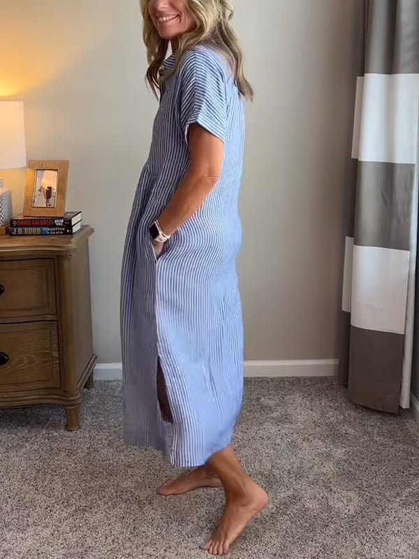 Women's Striped Shirt Midi Dress