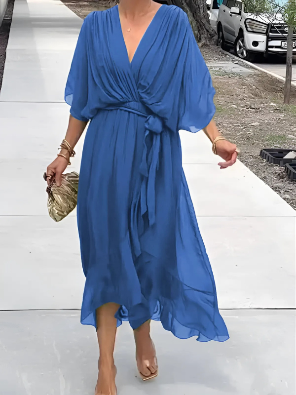 Women's Wrap V-Neck Midi Dress