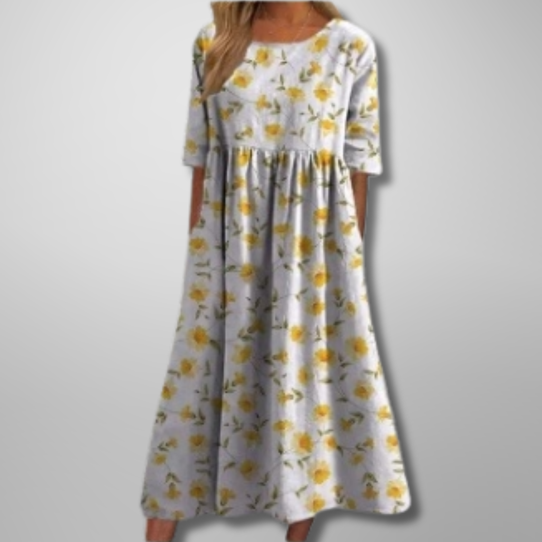 Midi Dress | Women's Relaxed Floral 3/4 Sleeve
