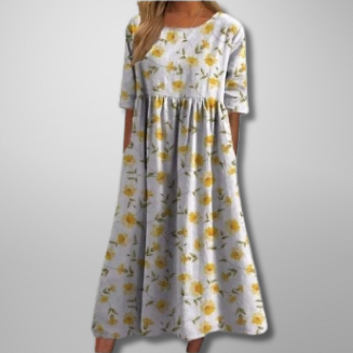 Midi Dress | Women's Relaxed Floral 3/4 Sleeve