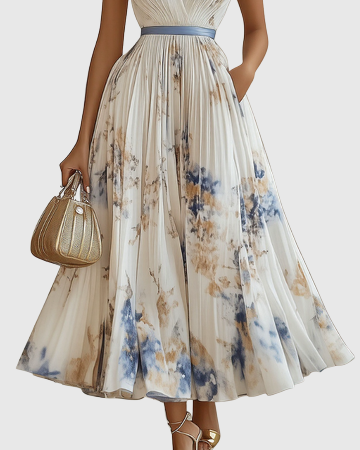 Women’s Elegant Pleated Maxi Dress | V-Neck