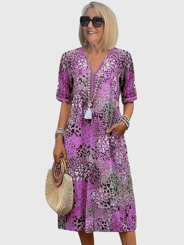 Elegant Floral V Neck Dress Women’s