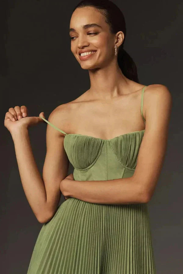 Women's Elegant Pleated Strappy Midi Dress