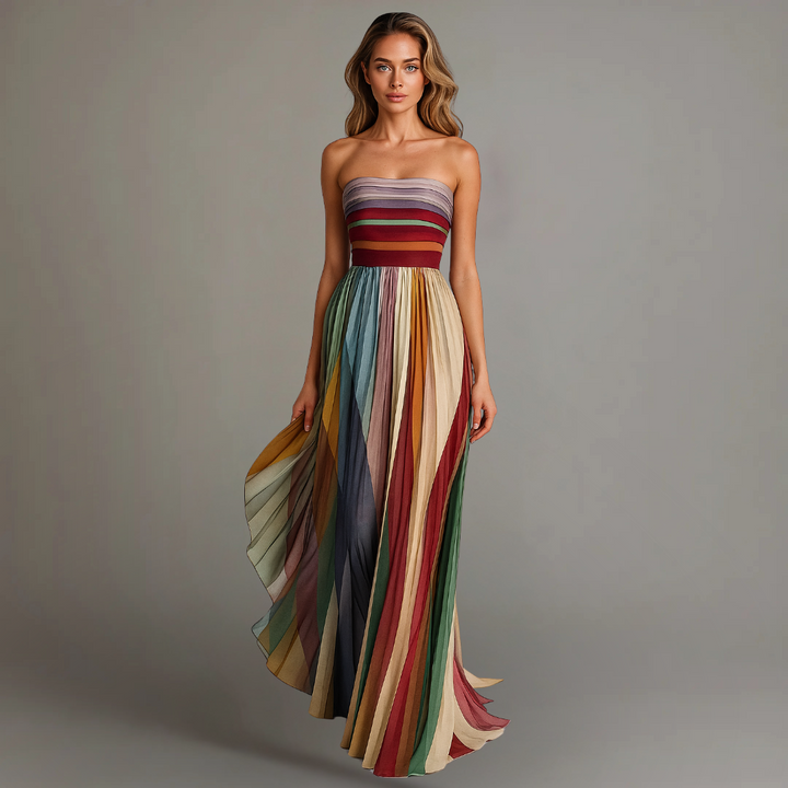 Women's Strapless Pleated Holiday Glam Maxi Dress