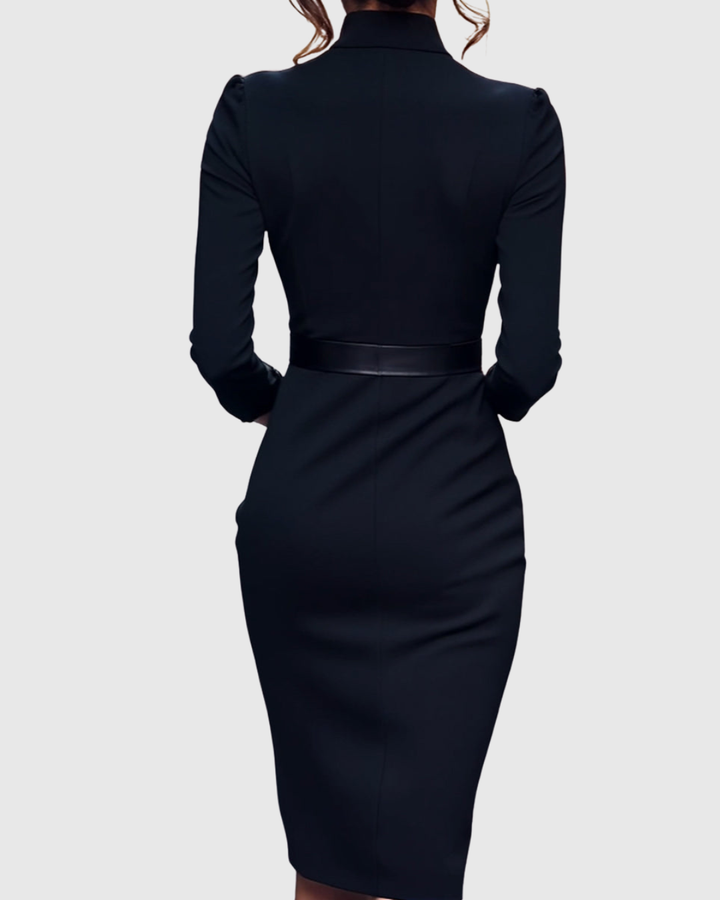 Refined Elegant Pencil Dress | Belted V Neck