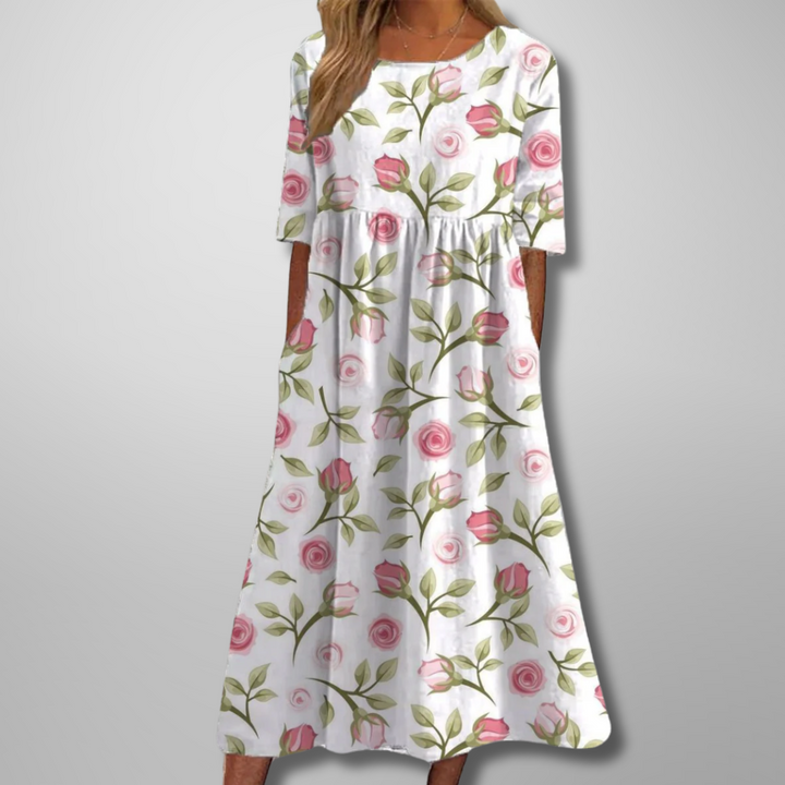 Midi Dress | Women's Relaxed Floral 3/4 Sleeve