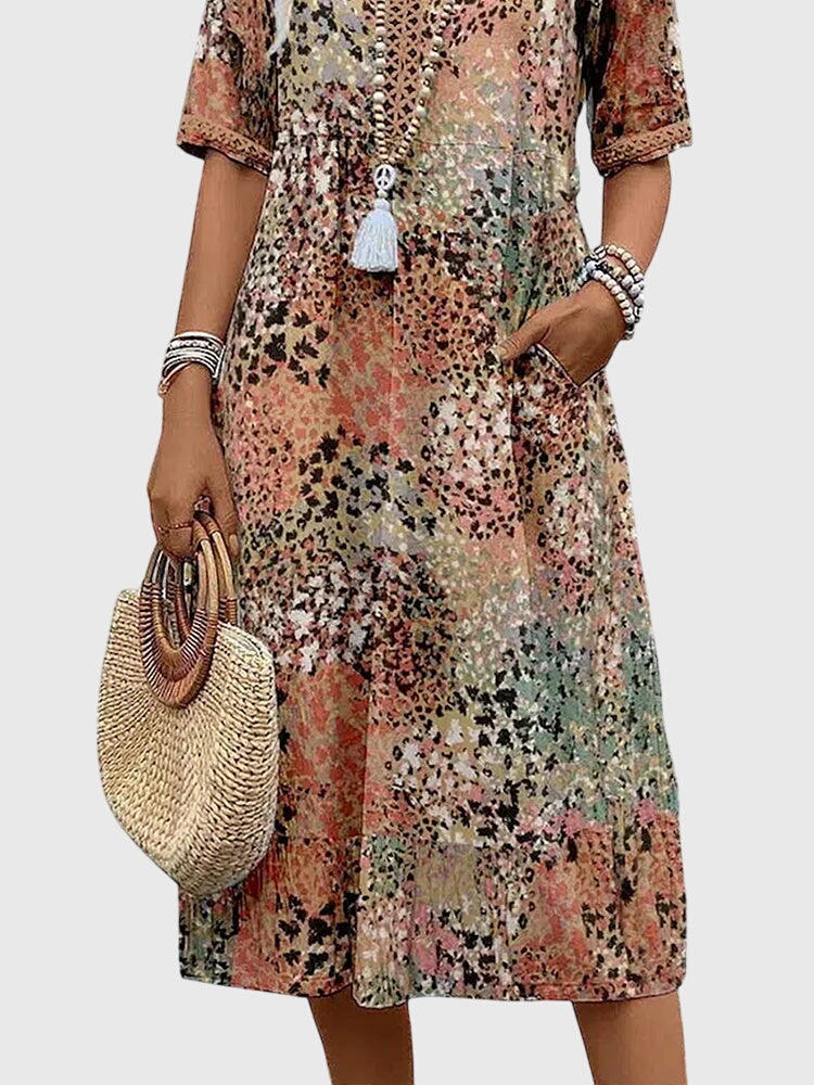 Elegant Floral V Neck Dress Women’s