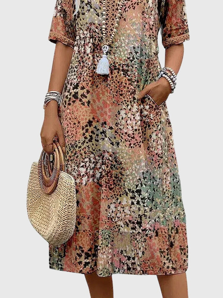 Elegant Floral V Neck Dress Women’s