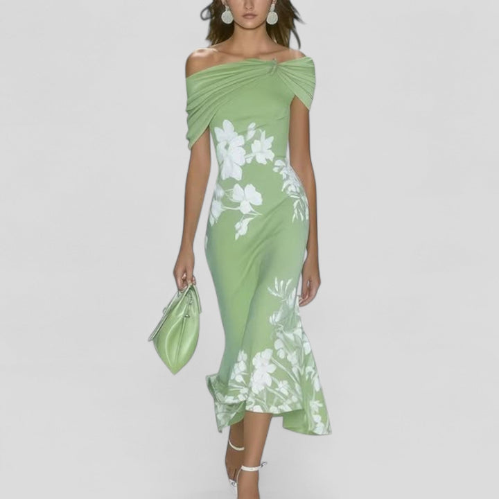 Elegant Floral Midi Dress | Off Shoulder