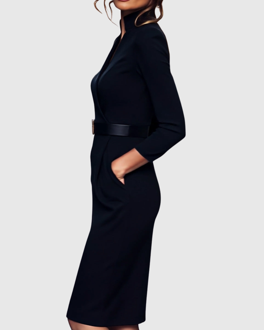 Refined Elegant Pencil Dress | Belted V Neck