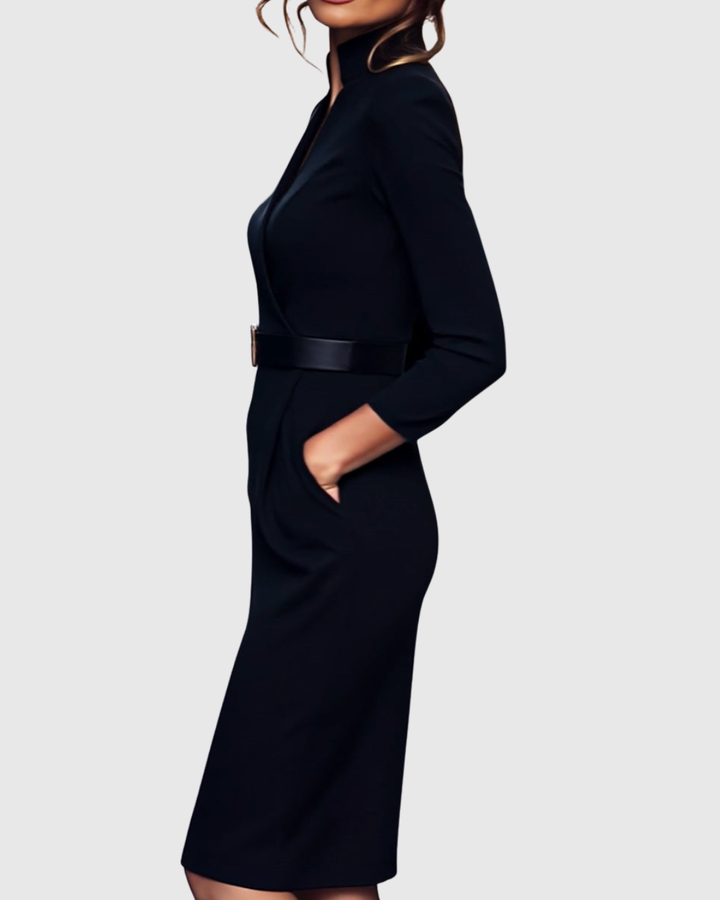 Refined Elegant Pencil Dress | Belted V Neck