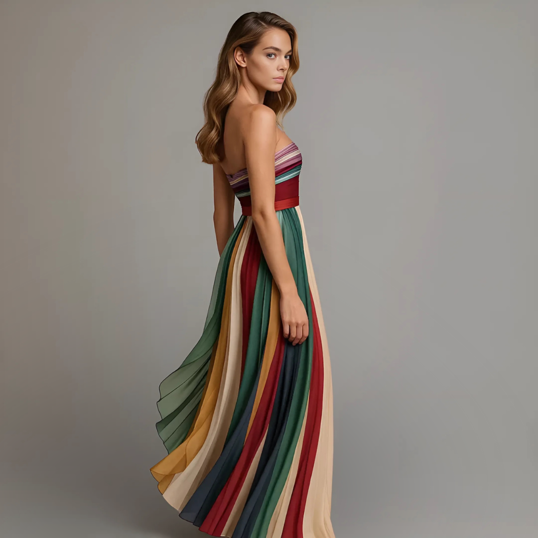 Women's Strapless Pleated Holiday Glam Maxi Dress
