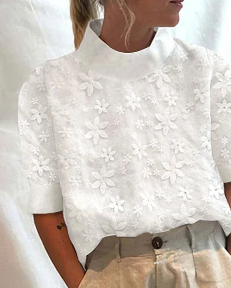 Women's Floral Blouse | Stand-Up Collar