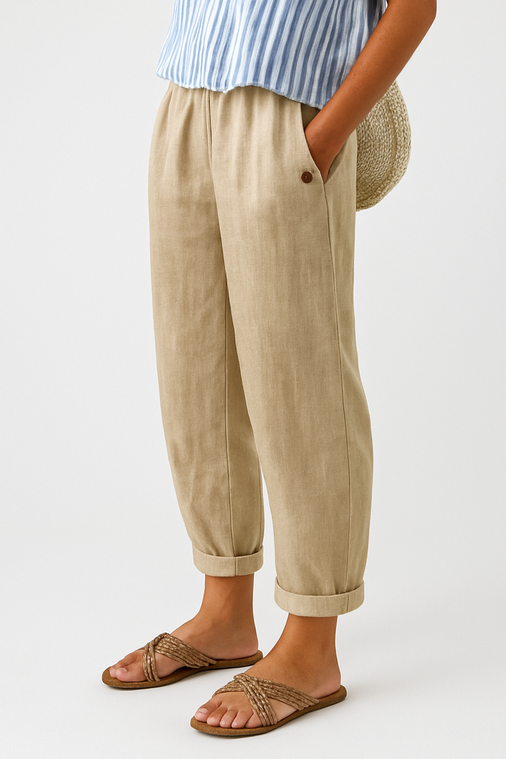 Women's Linen Stylish Trousers | Cropped Side Pockets