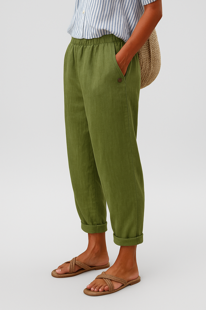 Women's Linen Stylish Trousers | Cropped Side Pockets