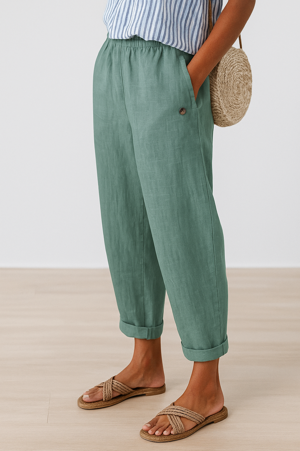 Women's Linen Stylish Trousers | Cropped Side Pockets