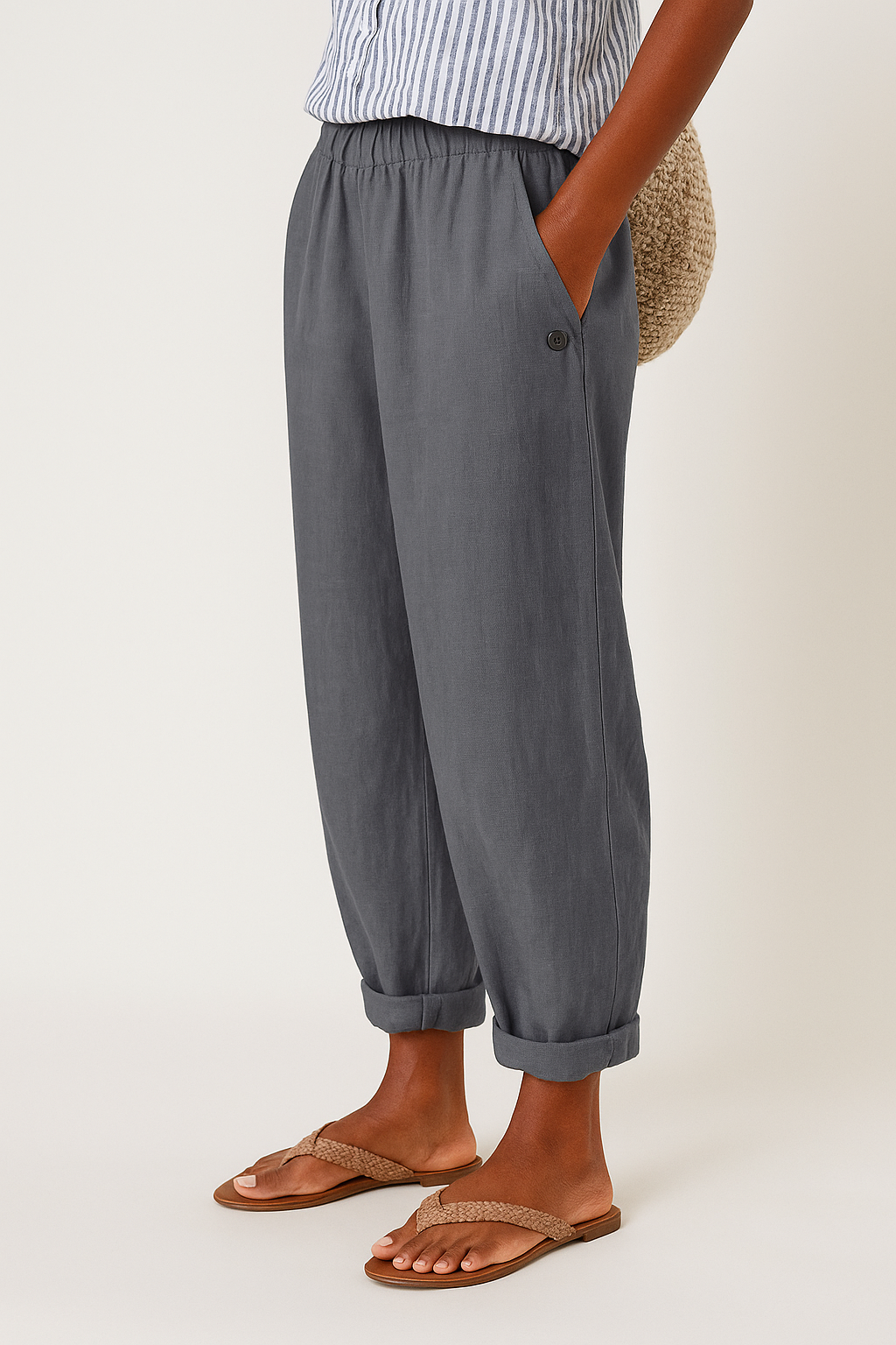 Women's Linen Stylish Trousers | Cropped Side Pockets