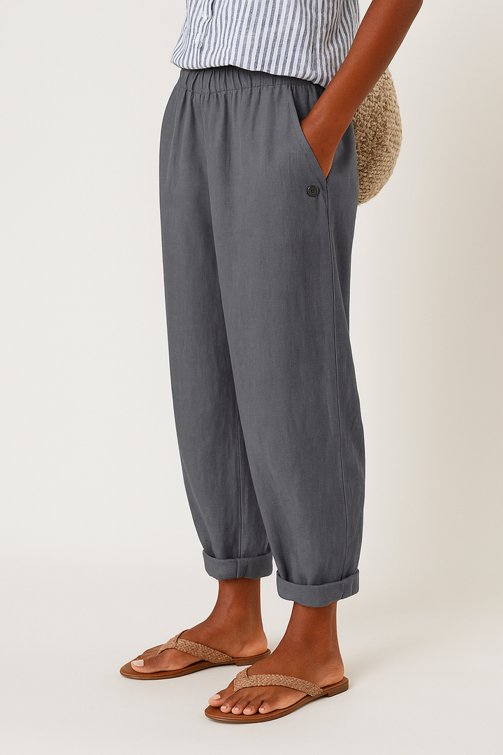 Women's Linen Stylish Trousers | Cropped Side Pockets