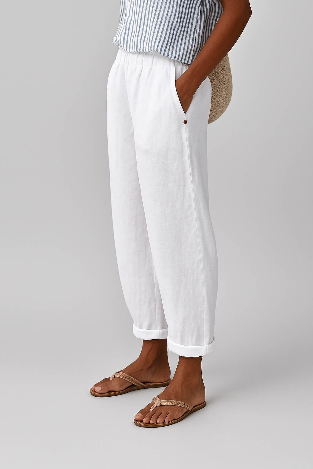 Women's Linen Stylish Trousers | Cropped Side Pockets