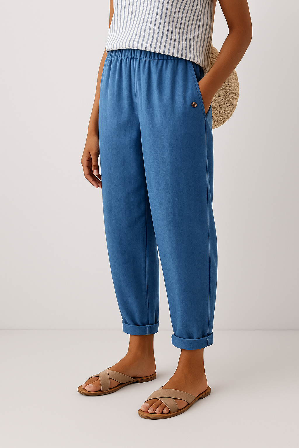 Women's Linen Stylish Trousers | Cropped Side Pockets