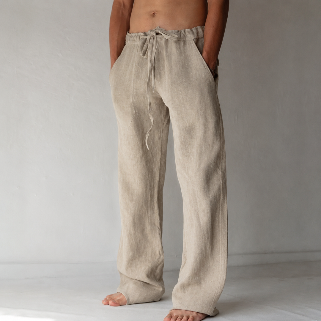 Men’s Linen Drawstring Wide-Leg Loose Trousers