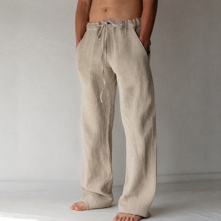 Men’s Linen Drawstring Wide-Leg Loose Trousers