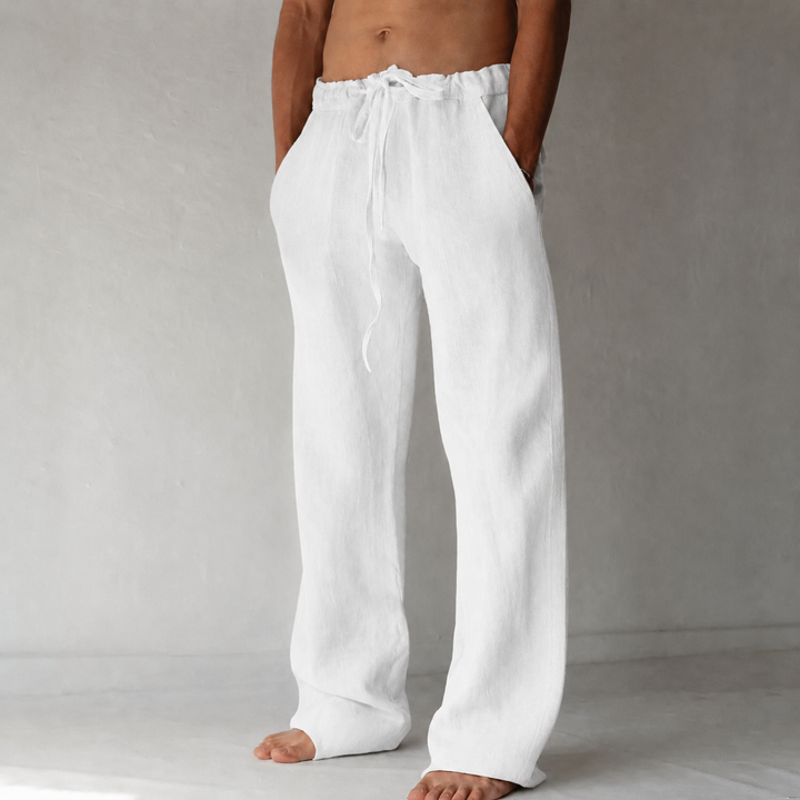 Men’s Linen Drawstring Wide-Leg Loose Trousers
