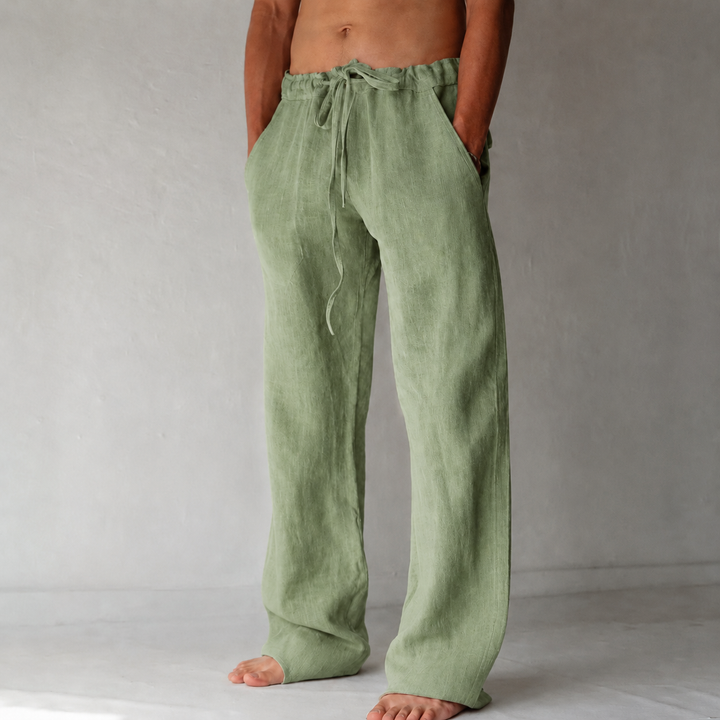 Men’s Linen Drawstring Wide-Leg Loose Trousers