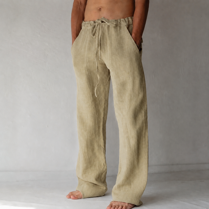 Men’s Linen Drawstring Wide-Leg Loose Trousers