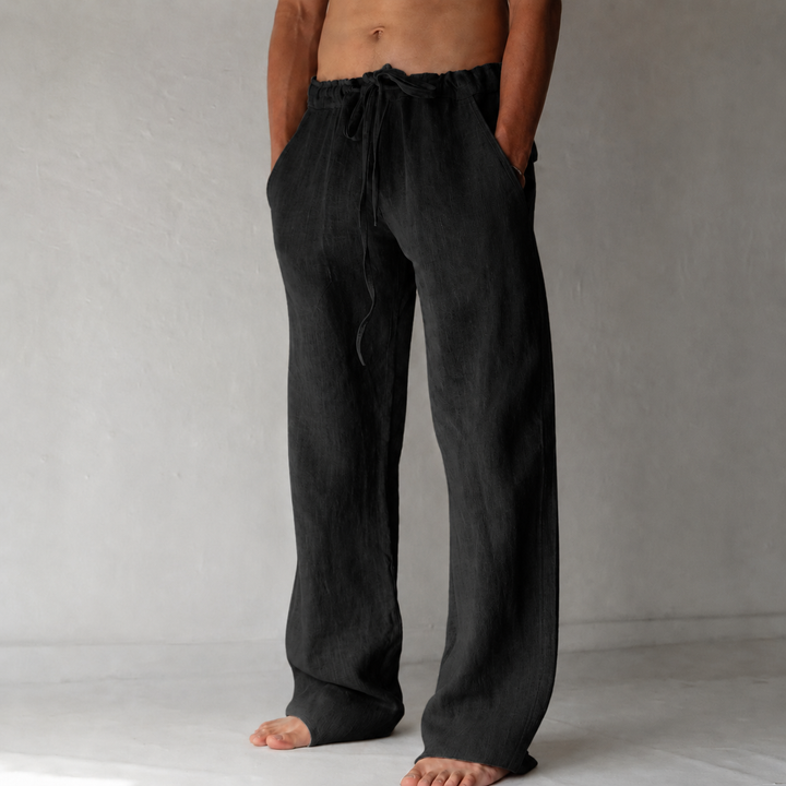 Men’s Linen Drawstring Wide-Leg Loose Trousers